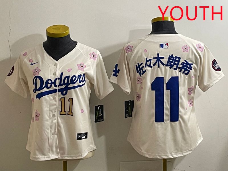 Youth Los Angeles Dodgers #11 R.Sasaki Cream Sakura Edition 2025 Nike MLB Jersey style 33->youth mlb jersey->Youth Jersey